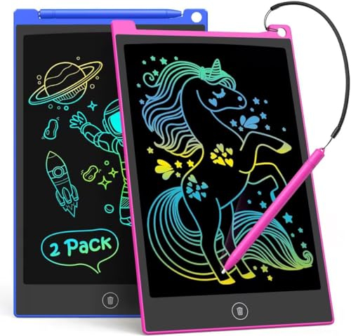 LCD Schreibtafel 2 Pack, 8.5 Zoll Tablet für Kinder und Erwachsene, Löschbarer, Wiederverwendbarer Schreib-Zeichenblock, mit Abschließbar Löschen-Taste (Dunkelblau+Magenta)