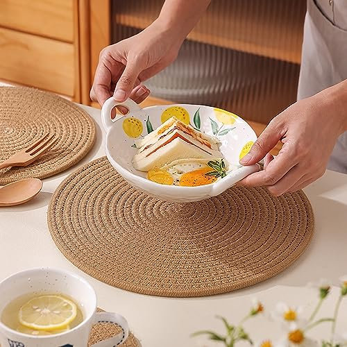 Kosmeey 6 Pack Jute Woven Placemats, 13.8 inches Braided Charger Plates Round Rattan Placemats Vintage Tablemats Wicker Tablemats Boho Heat Resistant Mats for Weddings Indoor & Outdoor Party
