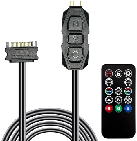 ARGB Controller Kit for PC RGB Case Fans, ARGB Splitter, SATA Power RGB Fan Controller, Computer ARGB Fans Hub Control RGB and Single Light Effect , 14 Key Remote Control Switch Colors RGB Fan hub