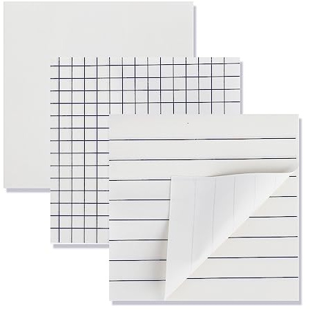 Prasacco 3 Stück Haftnotizen, 7,5 x 7,5 cm Notizzettel Haftnotizen mit Linienrastern Linierte Sticky Notes Niedliche Neutrale Haftnotizen für Home Office Schule, weiß