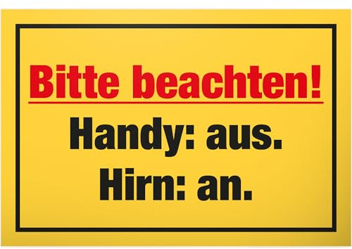 DankeDir! Handy aus Hirn an - 30 x 20 cm Schild - Türschild lustiger Spruch Spruchschild Büro Geburtstagsgeschenk - Party Kollegen Freunde Deko Partydeko Geschenk Geschenkidee