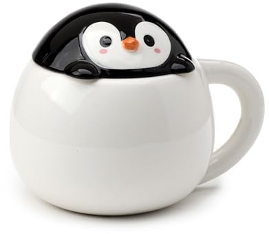 Puckator Tasse aus Keramik mit geformtem Deckel - Pinguin - süße Tiere