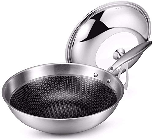 OQHAIR Wok - Casserole en Cuivre, Mini Sauteuse avec Couvercle - Cuisson pour Soupe, Ragoût, Sauce, Pâtes et Réchauffer Les Aliments, Compatible pour Induction, Gaz
