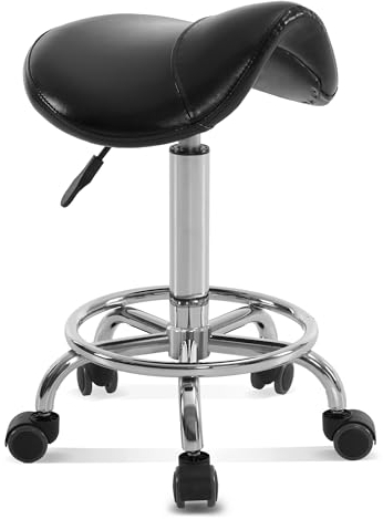 Barberpub Rollhocker Sattelhocker Höhenverstellbar, Bürohocker mit Rollen, Hocker für Arbeitszimmer Office Salon, Ergonomischer Bürostuhl, H110(Schwarz)