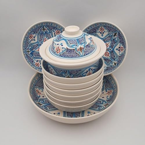 Service à couscous assiettes jattes Marocain Turquoise - 8 pers