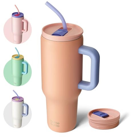 BOTTLE BOTTLE 40 oz Tumbler with Handle and Straw,Stainless Steel Vacuum Travel Mug,Car Cup with Straw, Stainless Steel Vacuum Water Bottle for Gifts Party Office Coffee (Peach)