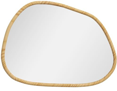 HOMCOM Väggspegel 80 x 60 cm Ovanlig spegel med ram av furu Dekorativ hängande spegel Badrumsspegel för sovrum Badrum Vardagsrum Korridor Naturligt trä