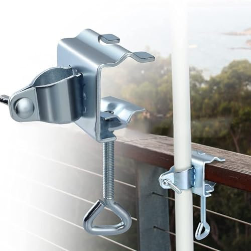 Sonnenschirm-Halter, robuster Metall-Garten-Sonnenschirmhalter, Terrassenschirm-Klemmständer, Balkonbank, Deckgeländer, 14,5 cm Länge