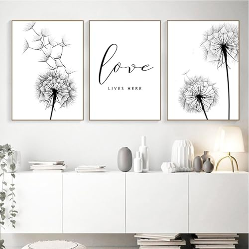 3er Set Premium Poster,Schwarz Weiß Pusteblume Bilder,Stilvolle Poster Wanddeko für Wohnzimmer & Schlafzimmer,Wandkunst Bilder Plakate und Drucke kunst Home Decoration,Ohne Rahmen (40X60CM)