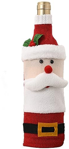 Weihnachtsdeko Für Flaschen Gestrickte Flanell Cartoon Wein Flasche Set Mann Schneemann Wein Flasche Tasche Rotwein Set Kerzen 3 Cm (A, One Size)