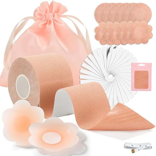FITENOUGH Boob Tape, Breast Lift Boobtapes Push up, 12 Pcs Nipple Covers Invisible Tit Tape, 36 Pcs Double Sided Body Tape Fashion Tape, Boobtapes for Large Breasts A-G Cup