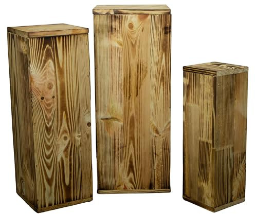 Truhenking 3er Set Dekosäulen viereckig in geflammt 24x24x60cm Holzblock Holzständer
