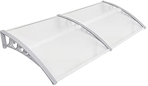 XUANYU Auvent de Porte d'entrée Résistante Toit Abri Porte Auvent de fenêtre Toit Marquise en Polycarbonate UV Protection, Pluie et Neige Protection (Transparent-Gris, L298 x P98 cm)