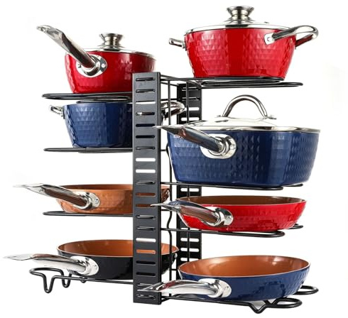 Hosoncovy Support de casseroles en métal multi-couches réglable pour comptoir et poêles - Support de rangement sous évier pour cuisine (8 étages)