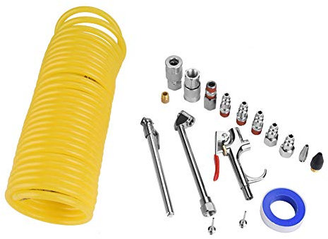 Kit di accessori per compressore d'aria 20 pezzi, con tubo, compressore d'aria, include tubo dell'aria di ricircolo, pistola per soffiaggio e ugelli, raccordi per compressore d'aria