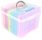 KissDate Photo Storage Box with Handle 5x7 5R Photo Case, 6 Colorful Inner Photo Keeper, Clear Photo Boxes Storage, Seed Organiser, Craft Storage Box for Cards Pictures Stamps Office Supplies