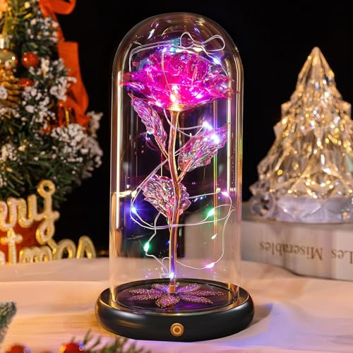 Beferr Eternal Rose in Glass Dome Gift for Women Mum Rechargeable Pink Rose