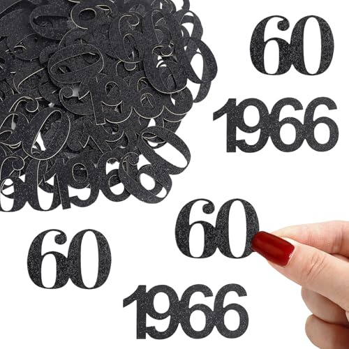 ALEGRE Glitzer Konfetti 60 Geburtstag Deko Groß 3,4-5cm,100 Stk Deko 60 Geburtstag Mann,Tischdeko 60 Geburtstage Frau,1966 Streudeko 60er Geburtstags,60. Geburtstage Schwarz,Geburtstagsdeko 60 Jahre
