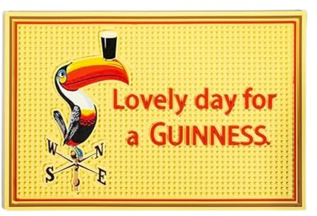 Guinness Barmatten für Arbeitsplatte, 45,7 x 30,5 cm, mit ikonischem Gilroy Lovely Day for a Guinness Retro Tucan