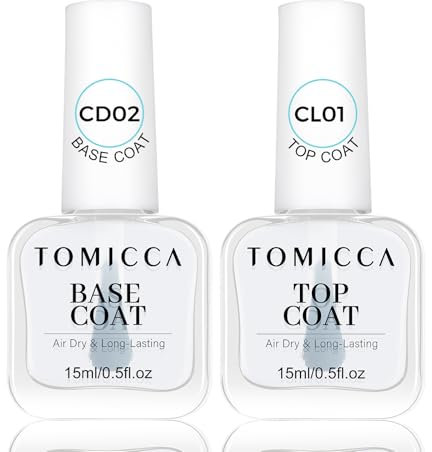 TOMICCA Top Coat & Base Coat - Set di 2 smalti a base d'acqua lucidi, a lunga durata, per nail art fai da te