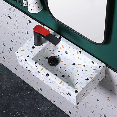 Lavabo Bagno Angolare Sospeso In Ceramica,Lavabo Angolare In Ceramica Piccolo,Lavandino Bagno Sospeso,Sanitari Bagno,Design Salvaspazio,Lavello Combinato Per Cucina Domestica, Patio(17.7in/45.5cm-L)