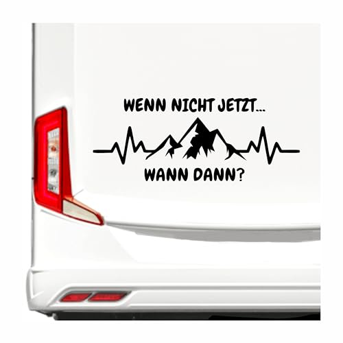 KLEBEKÖNIG Wohnwagenaufkleber Wohnmobil - Wenn nicht jetzt wann dann Herzschlag Berg - Autoaufkleber Spruchaufkleber Sticker Aufkleber Camper