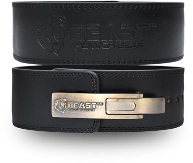 Beast Power Gear Lever belt Weight Lifting 10MM 13MM Leather Lever Belt Powerlifting- Free Strap Lower Back Support for Weightlifting, Deadlifts, Squats, Power Belt- Men & Women (Black/Black, Large)
