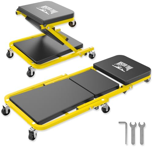 WALTER Mister Tool 2-in-1 Montage Rollbrett, 150 kg Tragkraft | Werkstatthocker, Werkstattliege & Rollsitz, 360° drehbar, Autoreparatur, Reifenwechsel, Werkstatt