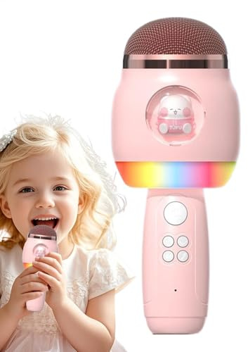 Microfoni wireless per karaoke, microfono wireless per cantare - Microfono per bambini Wireless con fumetto di luci a LED | Forniture di canto portatili per casa e all'aperto