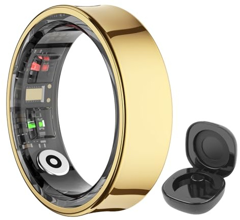 CHANGYUE R09 Smart Ring Waterproof Sport Health Ring Heart Rate Blood Oxygen Sleep Monitoring Body Temperatur Hälsa och sömnmonitor med laddningsfodral för män Kvinnor för Samsung Phone (8 guld)