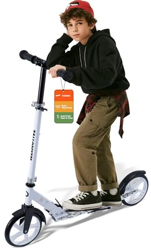 Welmotive Tretroller für Kinder & Erwachsene – Klappbarer Cityroller mit höhenverstellbarem Lenker – Scooter mit Ständer – Keine Montage nötig – Leicht Nicht elektrisch Weiß