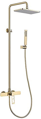 IUBGFTO Square Shower System, 3-Ways Shower Combo Set Wall Mounted Rainfall Shower Head Systems with Hand Shower, Rainfall Shower Head, Tub Faucet (Brushed Gold)