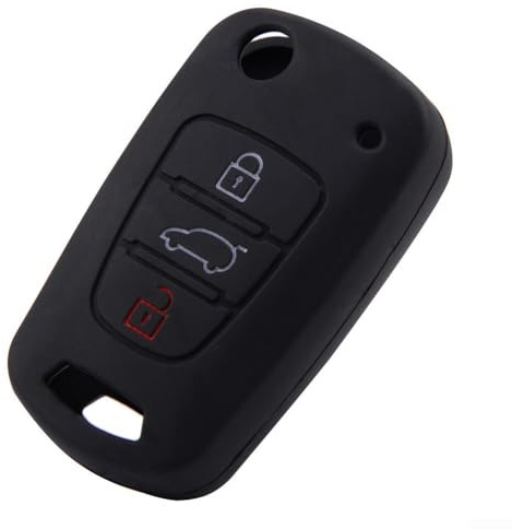 Autoschlüssel Hülle aus weichem Silikon für Kia Rio, Hyundai i20 - ideale Passform für Ihren Fahrzeugschlüssel (schwarz)