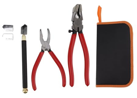 Glasschneider Werkzeug Kit Breaker Zierkurve Kurve Kieferglas Laufzange Kit Glasschneider Stift 2 PCS -Blätter mit Öl -Dropper -Schraubendreher für DIY -Projekte und