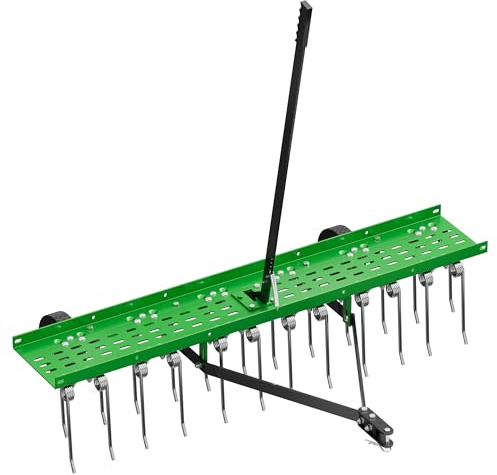 PPOLB 121,9 cm Abschlepp-Dethatcher mit 24 Federstahlzinken, Rasentraktor, Rasentraktor, Grasrechen für Hof, Garten und Bauernhofpflege – entfernt Stroh, Blätter und Kiefernnadeln, Grün
