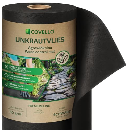 Unkrautvlies 50g/m² Gartenvlies 25 x 0,8m Unkrautfolie Wasserdurchlässig | 1-500 m², Schwarz, Mulchvlies Premium Line für Garten, Unkrautmatte, Reißfestes, hohe UV-Stabil, Bodenvlies gegen Unkraut