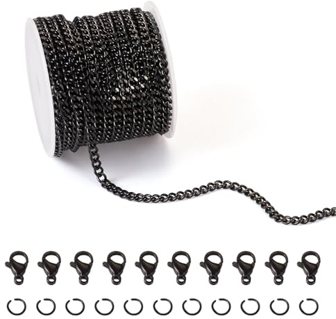 Craftdady 5 m rostfritt stål pansarkedja svart vridna länkkedjor osvetsad förlängningskedja med hummerlås, hoppringar för halsband smyckestillverkning