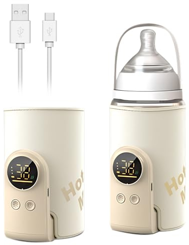 Flaschenwärmer Baby Unterwegs, Tragbarer Baby Flaschenwärmer mit 6 Einstellbare Temperatur 38-50℃ 8000mAh Milchwärmer Baby Unterwegs mit LCD-Display USB Babyflaschenwärmer für Alle Flaschen Geeignet