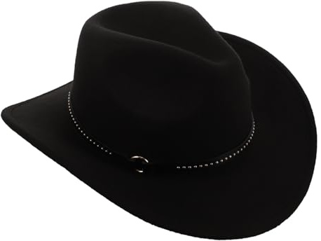 iplusmile Cappello da Cowboy Stile Western Classico Nero per Donna e Uomo in Chinlon con Ampia Falda Taglia 56-58 Cm, per Feste a Tema ed Eventi