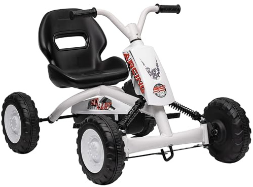 AIYAPLAY Go Kart a pedales, Coche de carreras para niños, diseño deportivo con chasis de acero, Go Kart para niños de 2 a 5 años, blanco