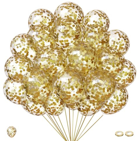Konfetti Ballons Gold FQZYLCH 50 Stück 12 zoll Latex Ballons mit Goldene Glitzern Konfetti Luftballons Set für Geburtstag Hochzeit Abschluss Ruhestand Silvester Polterabend Öffnungen Deko
