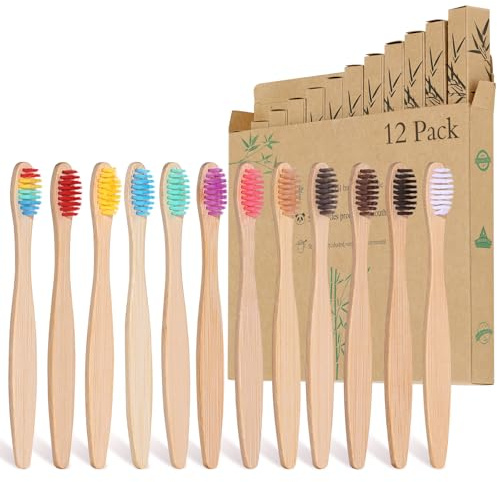 12 Pack Bamboo Toothbrushes for Kids, BPA Free Soft Bristles Toothbrushes, Biodegradable Wooden Handle, Eco-Friendly, Natural Wood Toothbrush for Children