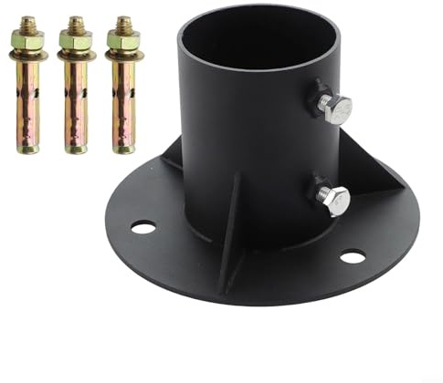 Yuanpgky Bride de base de poteau de clôture en acier robuste pour boîte aux lettres et poteaux cylindriques - Diamètre intérieur 65 mm/78 mm - Noir - Comprend 3 boulons d'extension (78 mm)