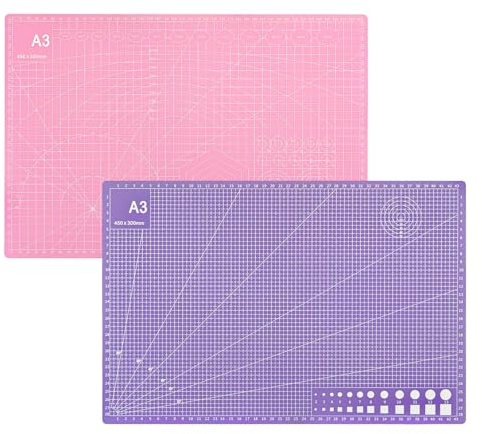 12 x 18 Inch Self Healing Cutting Mat, A3 Double Sided 5-Ply Thickened Rotary Cutting Sewing Mat with Inch & Metric Grid, Durable Craft Cutting Board (Purple/Pink 45 * 30cm)