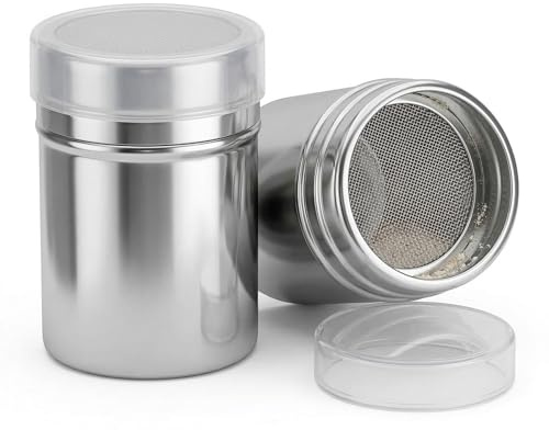 QAWSAF 2 Stück Puderzuckerstreuer,Mehlstreuer,Mehlstreuer Mit Deckel,Kakaostreuer,Zimtstreuer,Mehlstreuer Brot Backen,Kakaostreuer Für Cappuccino,Staubzuckerstreuer,Für Kaffee,Zucker,Salz,Mehl
