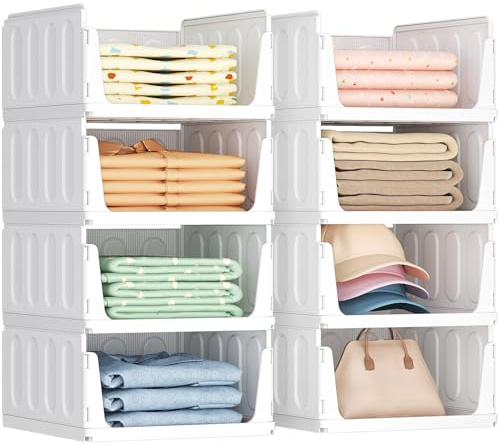Lifewit 8er Set Stapelbare Kleiderschrank Organizer 35.5 cm Tief | Ausziehbar Kunststoff Ordnungssystem für Schrank & Einlegeböden, Aufbewahrungsbox für T-Shirt, Küche, Wohnmobil