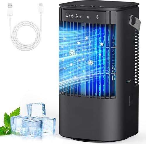 Portable air conditioner, 4-in-1 Mini Air Conditioner Small Evaporative Air Cooler with 1000ml Water Tank, 3 Speeds, Adjustable wind direction, 7 Color Lights, Suitable for Offices, Bedrooms