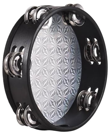Eminchu 8-Zoll-Tamburin aus Holz, Handschlaginstrument, Zweireihige Metallbecken, Reflektierendes Trommelfell, Tamburin, Ideal für Tanz- und Gesangspartys, Karaoke, Kinderspiele, Musikunterricht (8