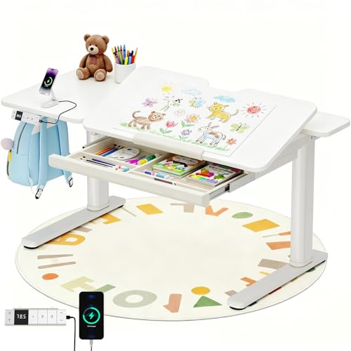 Devoko Kinderschreibtisch Höhenverstellbar, Schreibtisch Kinder 120 x 60 cm