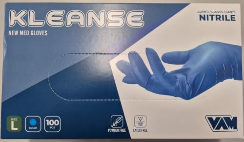 VAM medical 100 guanti in Nitrile L senza polvere, senza lattice, ipoallergenici, certificati CE conforme alla norma EN455 guanti per alimenti guanti medici monouso (L)